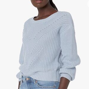 The Drop | Womens Scoop Neck Cable Front Cropped Sweater Fog Blue - Size L